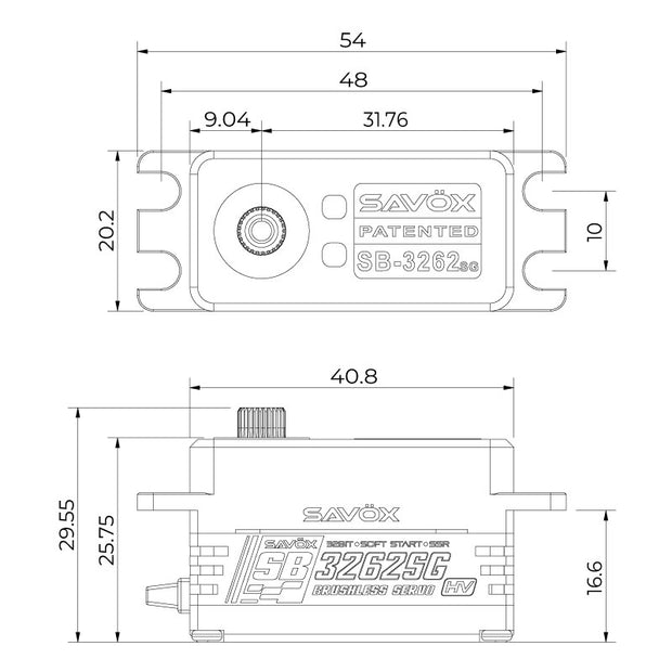 Savox SB3262SG-BE  High Torque, High Voltage, "Shorty" Brushless Servo