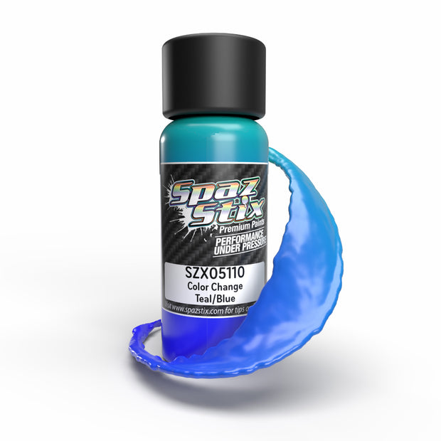 Spaz Stix Color Change Airbrush Paint, Teal/Blue, 2oz Bottle